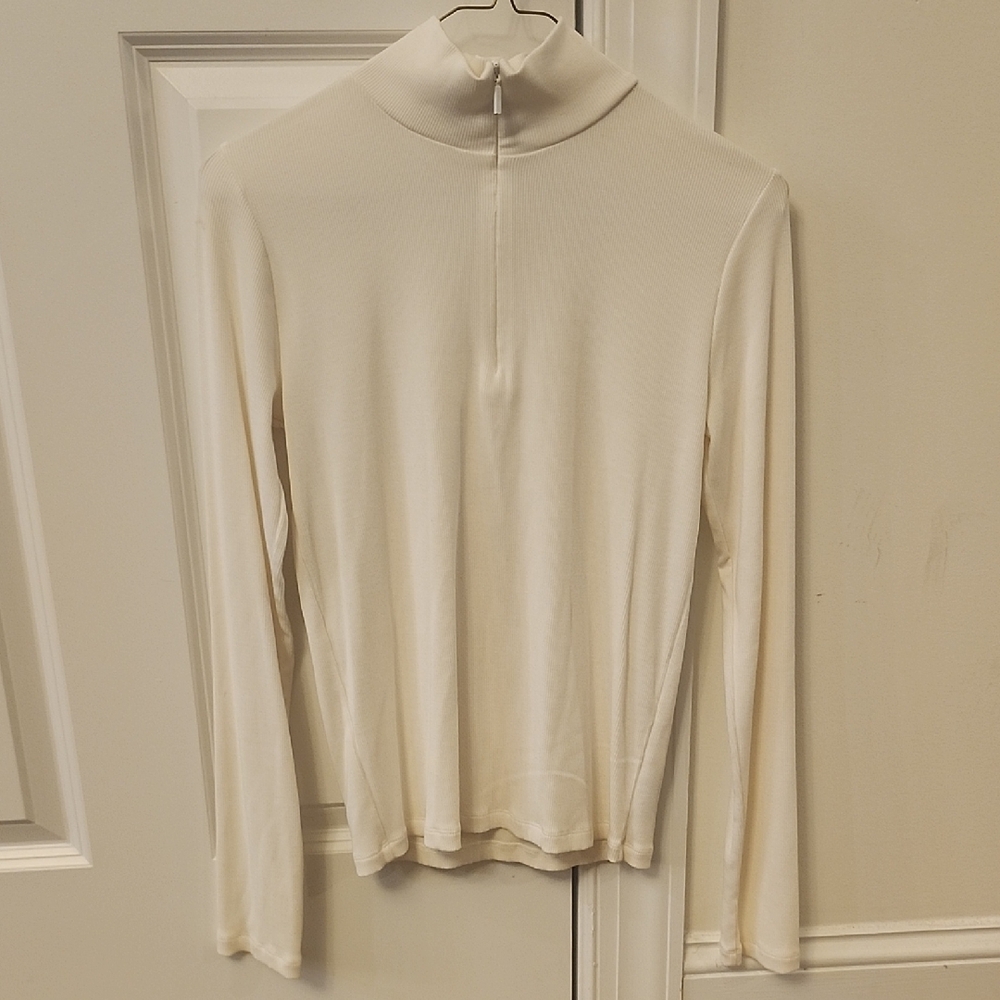 Vince Off White Mock Neck Quarter Zip Sweater - Large